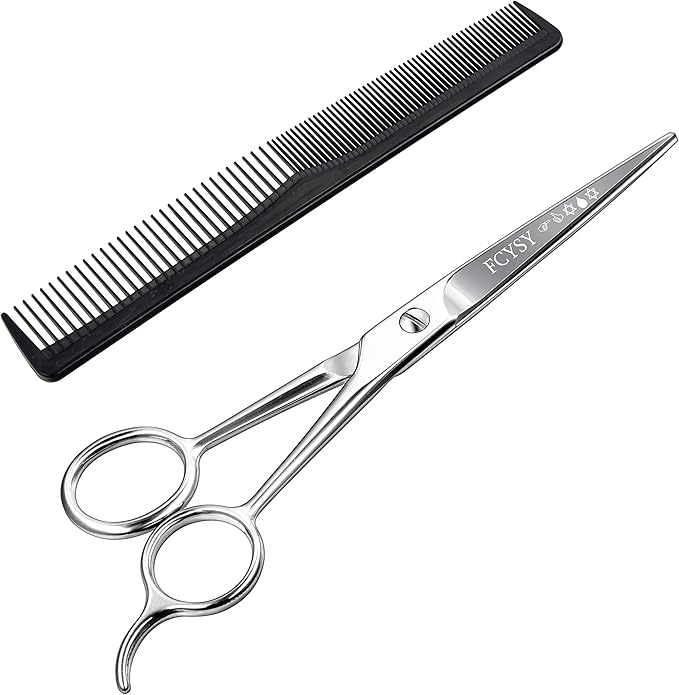 Fcysy Pet Grooming Straight Scissors – Stainless Steel Dog & Cat Hair Cutting Shears, Rounded Tip, Lightweight Trimming Scissors for Face, Legs & Body