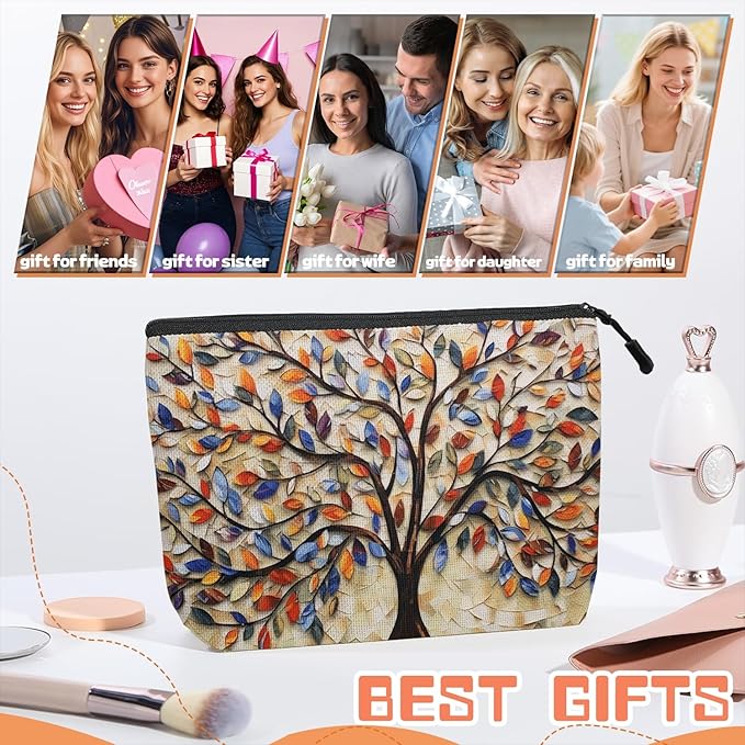 Scribesense Cosmetic Bags Travel Makeup Toilet Case Waterproof Pouch for Women Girls 6.7X9.45inches - Another Version of Colorful Leaf - Tree Artwork