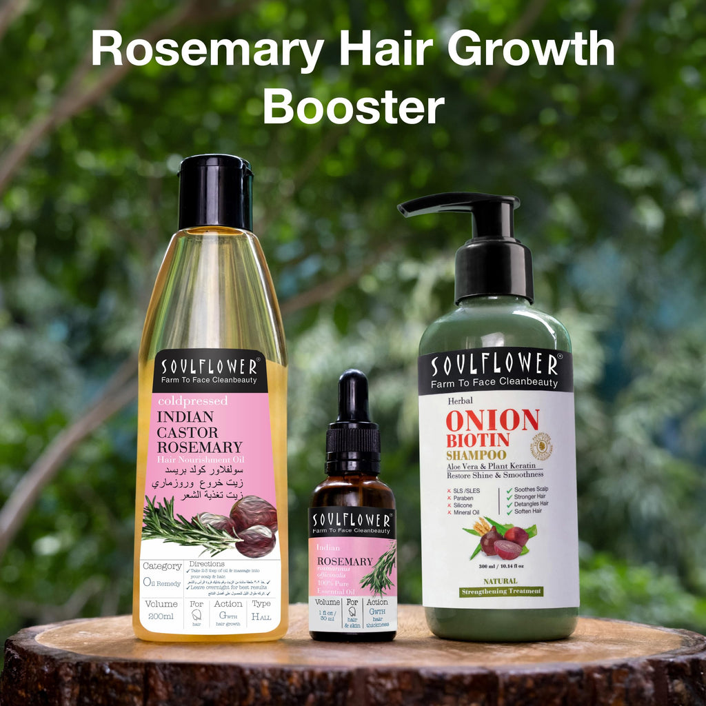 Soulflower 100% Pure Rosemary Oil for Hair Growth, Hair Fall Control, Strengthening, Volumising Hair Oil for All Types | Organic Certified (1 fl oz)