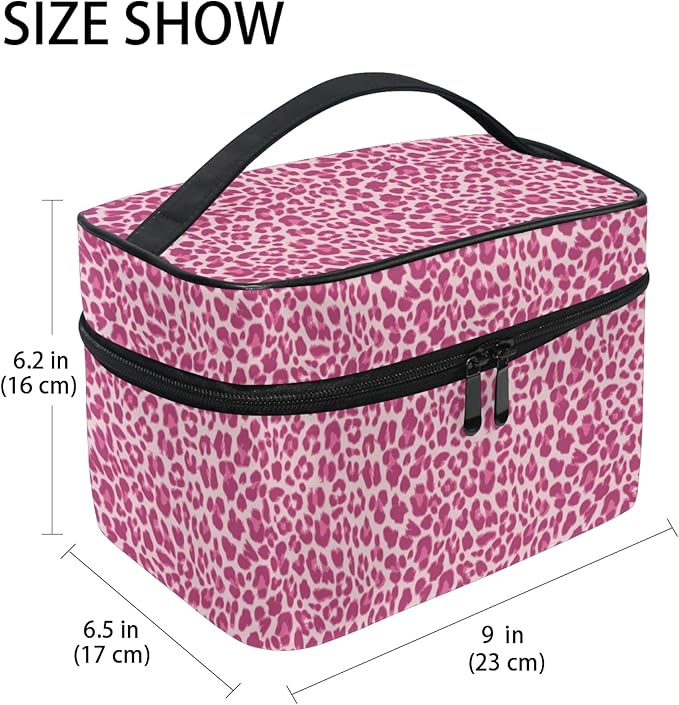 MNSRUU Makeup Bag, Pink Leopard Travel Makeup Organizer Bag Cosmetic Cases Toiletry Bags for Girl Women Ladies