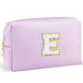 URSKYTOUS Gifts for Girls Initial Makeup Bag Personalized Cosmetic Bag with Zipper Cute Travel Toiletry Bag Waterproof PU Preppy Makeup Pouch Birthday Gift for Teen Girls Women(Purple E)