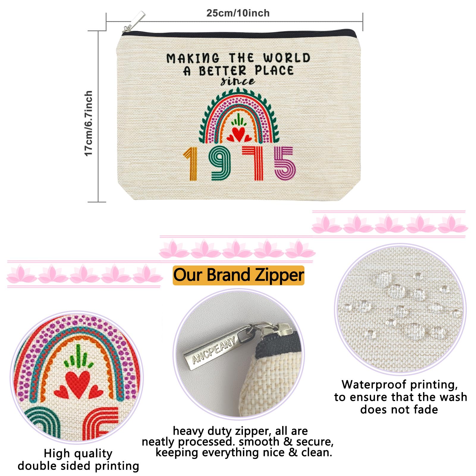 ancpeany 51st Birthday Gift for Her, Funny 1975 51st Birthday Decorations Makeup Bag, Anniversary 51 Old Year Gift Ideas for Women, Wife, Sister, Mom, Aunt, Cool Cosmetic Travel Bag for Mothers Day