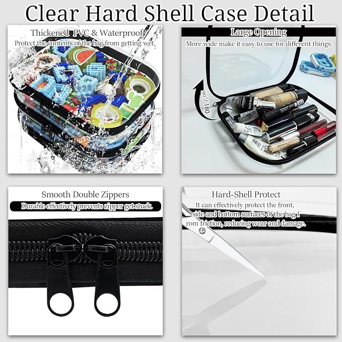 YOQIVEXU 3 Piece Clear Hard Shell Zipper Case, Hard Plastic Clear Makeup Bag, TSA Approved Anti-Crush Toiletry Cosmetic Organizer Pouches for Travel & Daily