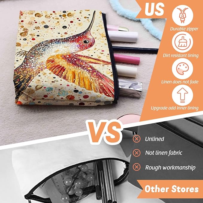 Scribesense Cosmetic Bags Travel Makeup Toilet Case Waterproof Pouch for Women Girls 6.7X9.45inches - Gorgeous Speckled - Hummingbird Art