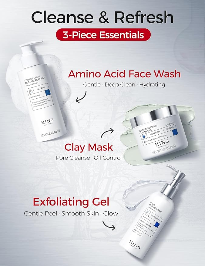 NING DERMOLOGIE Korean Skin Care Set Anti Aging: 8-Step Tembusu Essence Skincare Gift Set for Women - Complete Facial Care Kit for Cleansing, Exfoliating, Masking & Moisturizing
