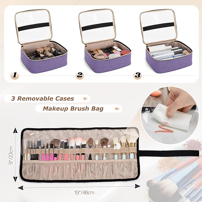 LUXJA Rolling Makeup Case with 3 Removable Makeup Bags and 1 Brush Holder