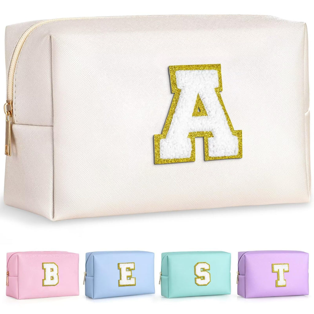 TOPEAST Birthday Gifts for Girls, Travel Makeup Bag Chenille Letter Pouch Cosmetic Bag, Makeup Travel Organizer, Monogrammed Bridesmaid Gifts for Women, Cute Stuff for Girls (Black J) — A