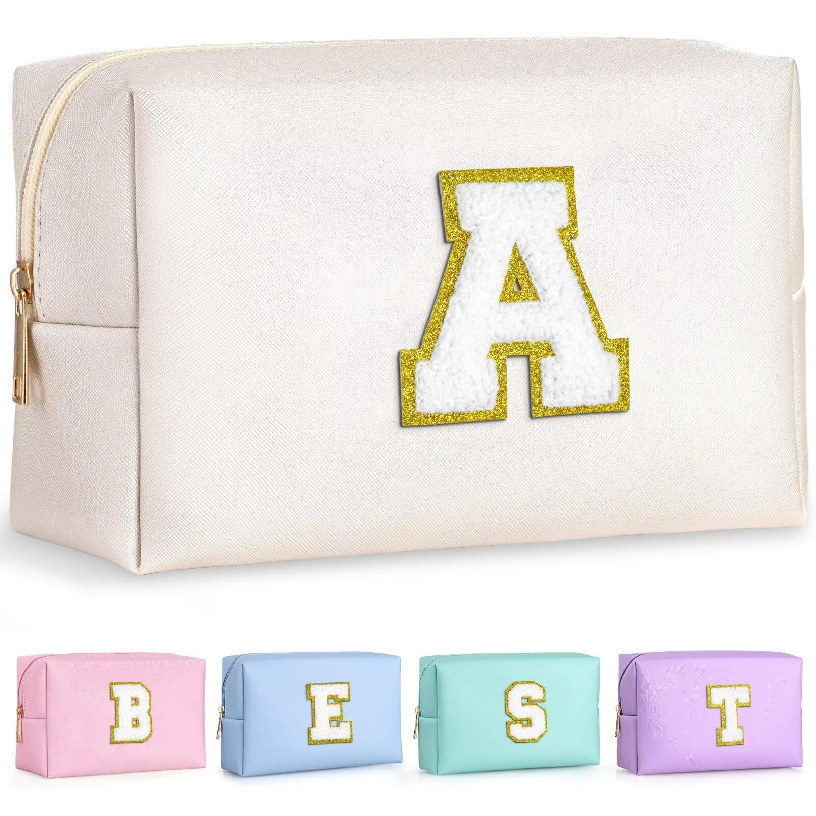 TOPEAST Birthday Gifts for Girls, Travel Makeup Bag Chenille Letter Pouch Cosmetic Bag, Makeup Travel Organizer, Monogrammed Bridesmaid Gifts for Women, Cute Stuff for Girls (Black J) — A