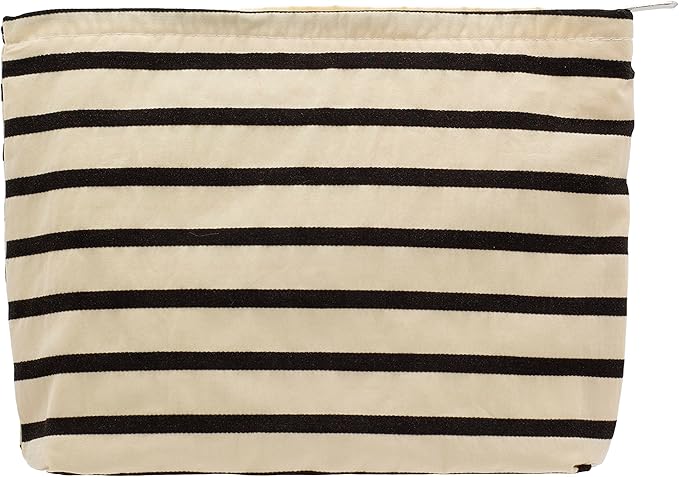 Flat Makeup Bag for Women,Zipper Cosmetic Pouch for Purse,Stripe White