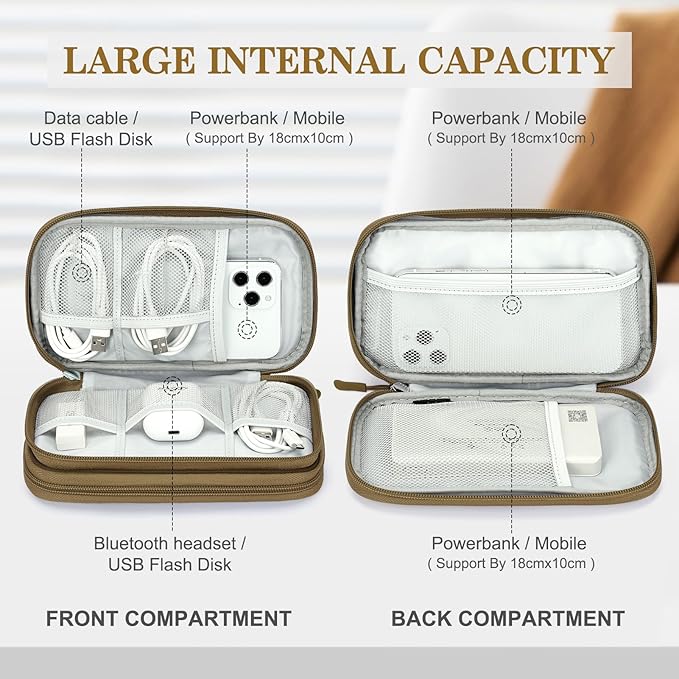 FYY Electronic Organizer, Travel Tech Pouch Bag, Medium, Brown