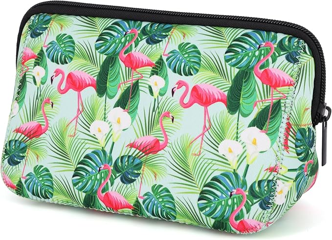 AJLTPA Waterproof Neoprene Cosmetic Bag, Tropical Flamingo