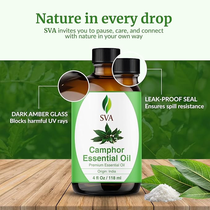 SVA Camphor Essential Oil, Glass Bottle with Dropper, 4 Fl Oz (118 ml)