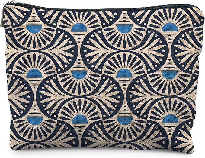 RYYCDOI Boho Makeup Bag Gifts for Women, Sunset Leaf Aesthetic Makeup Pouch(Blue)