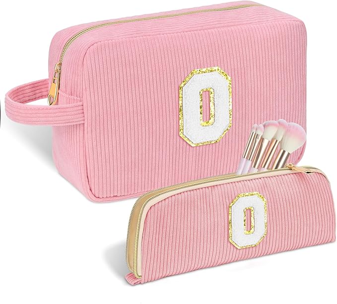 Sernaxi Personalized Initial Makeup Bag Trendy Stuff Corduroy Cosmetic Bag Travel Toiletry Bag, Valentine’s Day Gift Makeup Organizer Case & Makeup Pouch for Women teen Girls Mom Girlfriend Wife