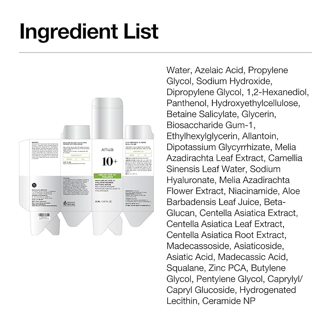 Anua Azelaic Acid 10 Hyaluron Redness Soothing Serum, Facial Serum for Blemish-Prone & Oily-Prone Skin, Lightweight & Hydrating Blemish Care, Hyaluronic Acid, Korean Skincare, 1.01 fl oz.