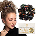 Curlfriend Oversized Mulberry Silk Scrunchies, XL, Midnight Blooms