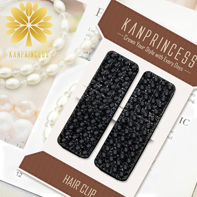 Kanprincess Rhinestone Hair Clips 2-Pack, Sparkly Barrettes for Women Girls