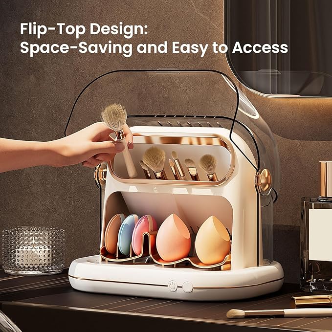 3-in-1 Makeup Brush Dryer, Timed Cleaner & Storage for Brushes and Sponges