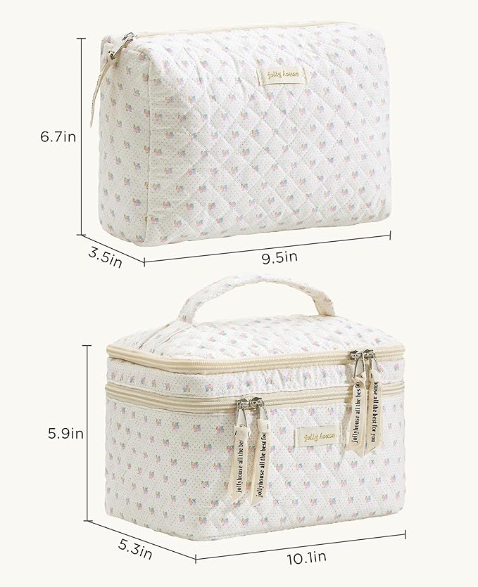 HBselect 2Pcs Travel Makeup Bag Large Quilted Cosmetic Bag Make up Bag