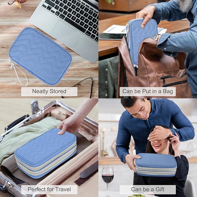 FYY Electronic Organizer, Travel Tech Pouch Bag, Large, Blue Quilted