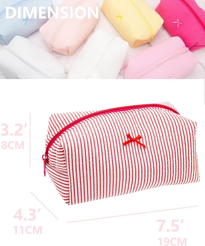 PAZIMIIK Cozy Makeup Bag for Women,Zipper Cosmetic Pouch,Stripe Red,6 Pack