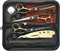 Wenshall Professional Black Gold Hair Scissors 6.89" Teeth Japanese Stainless Steel Multifunctional Salon Thinning Scissors Straight Shears Tools for Men Women Home Salon Barber