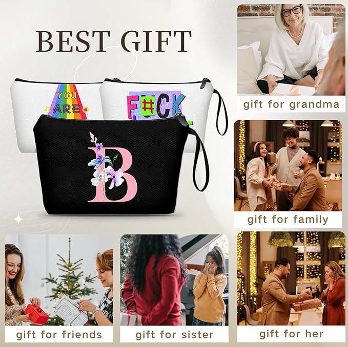 A-Z Personalized Maid Of Honor Gifts, Initial Makeup Bag with Mirror, B