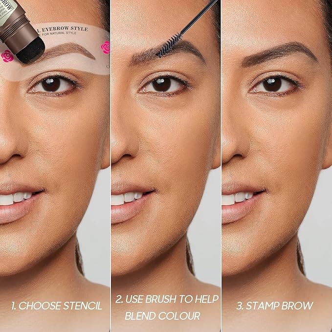 Eyebrow Stamp Stencil Kit - Long-Lasting Eyebrow Powder with Brush, Waterproof & Smudge-Proof Brow Shaping Kit with 24 Reusable Thin & Thick Eyebrow Stencils for Voluminous Brow (Black Brown)