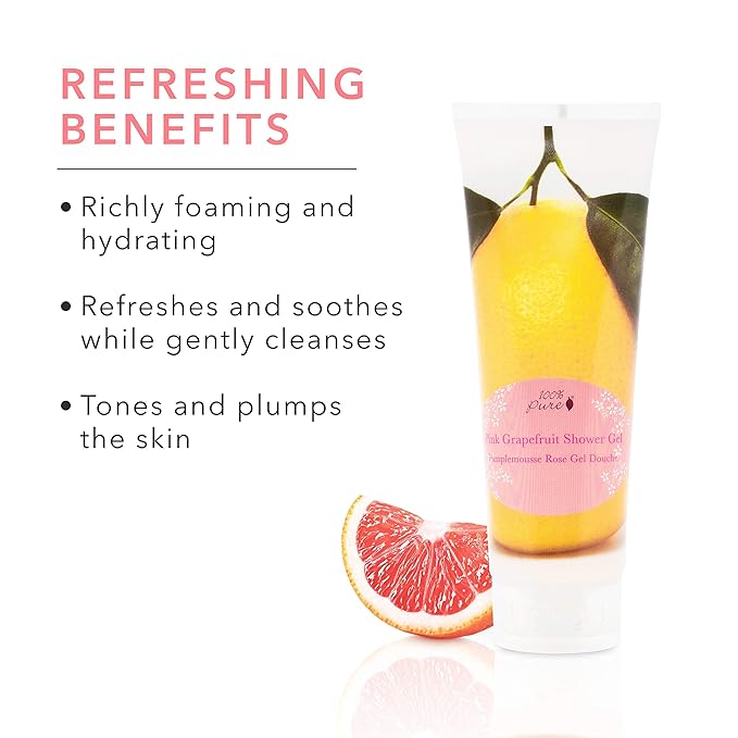100% PURE Pink Grapefruit Shower Gel Natural Foaming & Hydrating Body Wash
