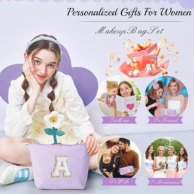 YOOLIFE 10 11 12 13 Year Old Girl Gift Travel Initial Makeup Bag Purple A