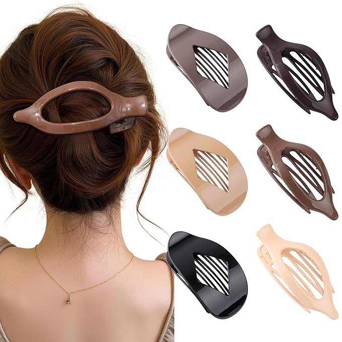 Lourny 6PCS Flat Claw Clips for Women French Flat Hair Clips for Thin Hair