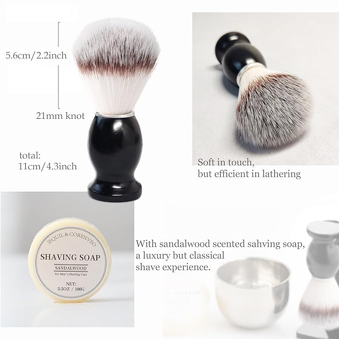 Shaving Brush Set for Men, 4pcs Shaving Set Includes Shaving Brush Shaving Soap, Steel Bowl and Razor Stand