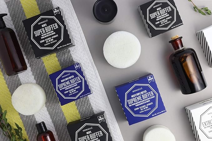 Spongellé Men's Supreme Buffer, Cedar Absolute | 20+ Washes | Body Wash Infused Exfoliating Body Scrubber | Loofah Sponge For Men | Gift for Father's Day, Vegan, Dermatologist-Tested, Made in USA