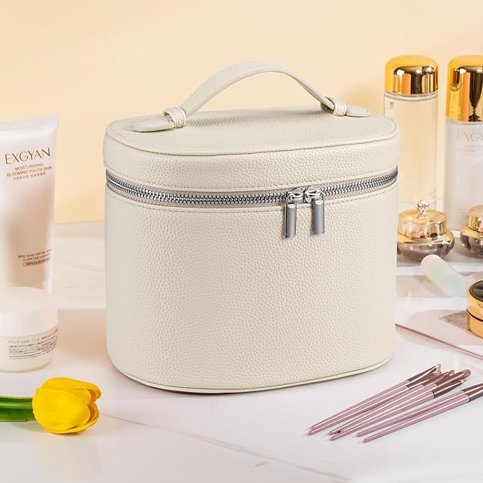 UUYUUY Makeup Bag Vanity Case Cosmetic Bag with Removable Divider Travel Toiletry Bag for Women Portable Make up Box Organizer, Beige