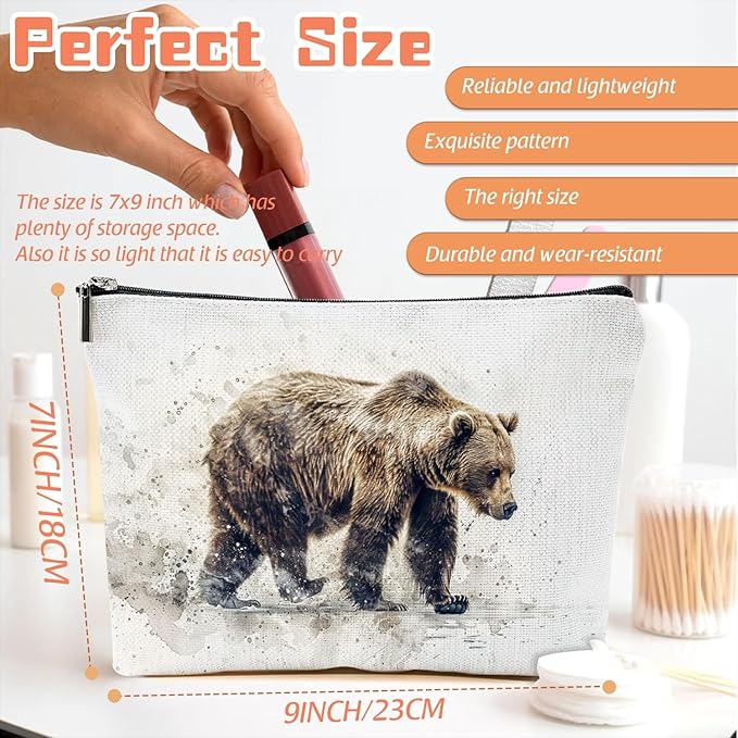 Scribesense Makeup Bag Travel Cosmetic Bags Small Makeup Case Waterproof Zipper Pouch for Women Girls 7X9inches - Bear'S Journey in A Misty Watercolor Landscape
