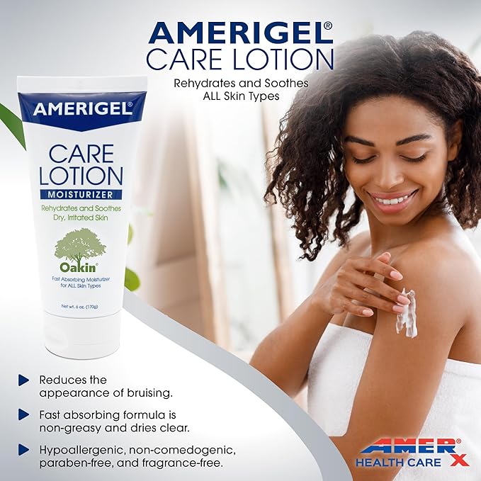 AMERIGEL Care Lotion | Hypoallergenic Moisturizer Rehydrates & Soothes Dry Irritated Skin | Supports Diabetic Skin Care, Minimizes Appearance of Hemosiderin Staining & Venous Stasis Dermatitis (6 oz)
