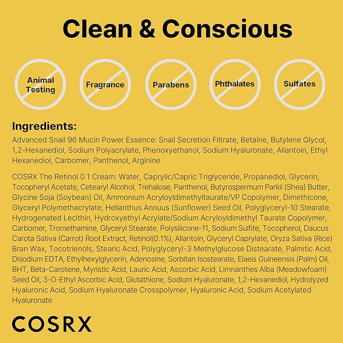 COSRX Snail 96% Mucin Essence 2ea & Retinol 0.1% Cream Mini Sample 1ea