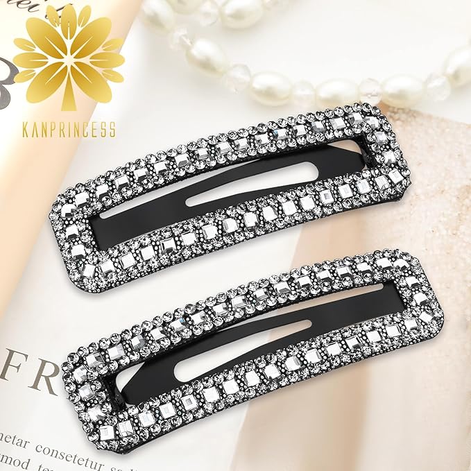 Kanprincess Rhinestone and Crystal Hair Clips 2-Pack, Sparkly Barrettes & Elegant Bling Accessories for Women & Girls(Set5)