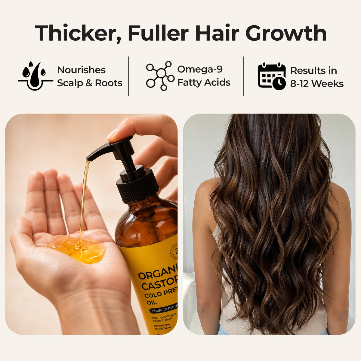 Zen Routine Organic Castor Oil in Glass Bottle – Cold Pressed Hexane Free – For Hair Growth, Face, Eyelash, Skin, Stomach & Castor Pack Wrap – 100% Pure & Unrefined 16 fl oz — Made in USA