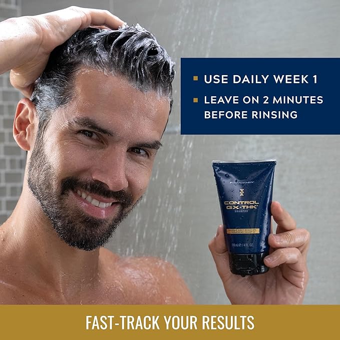 Just for Men Control GX + THK Thickening Shampoo with Grey Reduction, Shampoo for Thinning Hair with Alpha Keratin, Thickens Hair Up to 20%, Works with Every Hair Texture, 4 oz