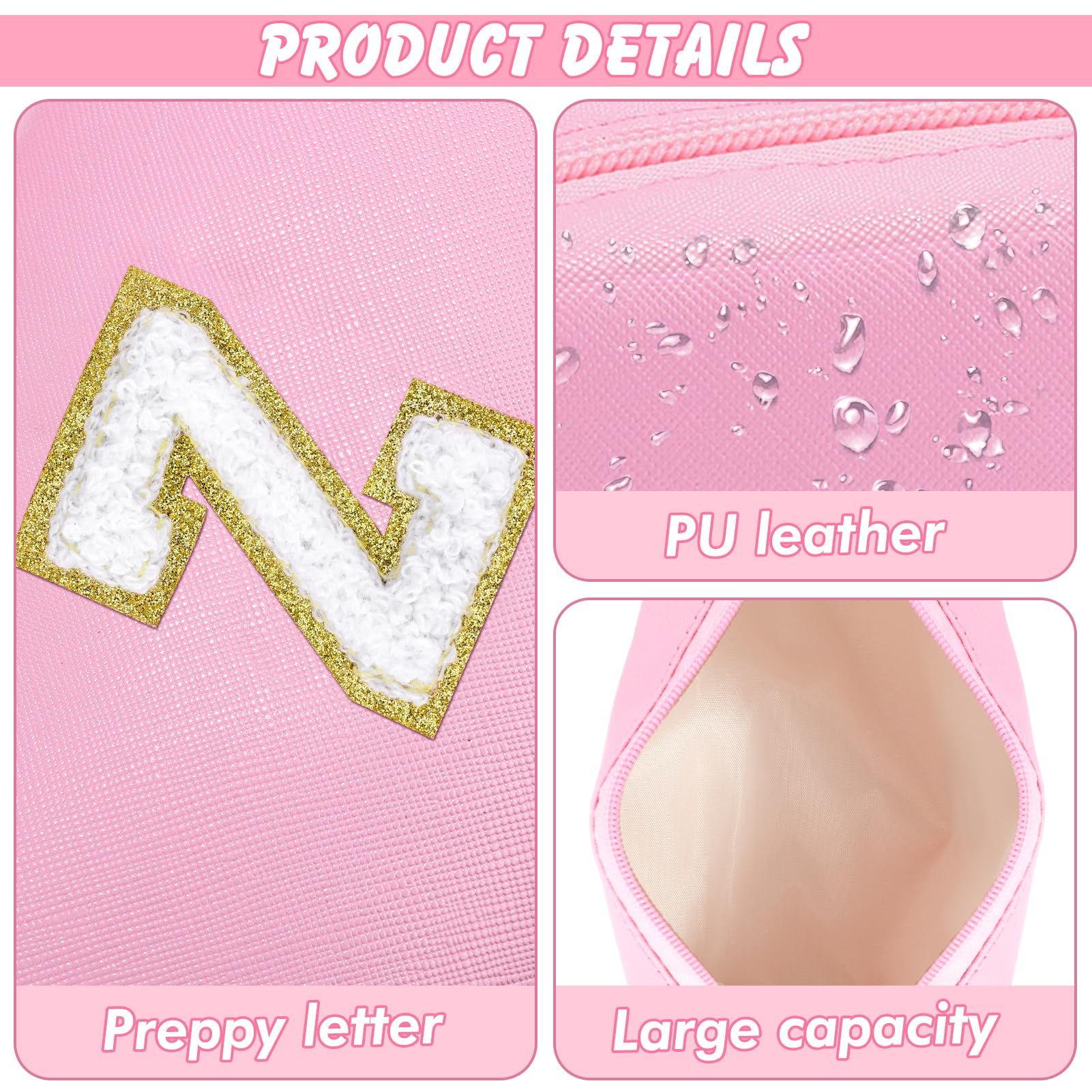 URSKYTOUS Initial Makeup Bag Personalized Preppy Travel Small Cosmetic Bag Cute PU Pink Chenille Letter Makeup Pouch for Purse Waterproof Zippered Toiletry Organizer for Women Girls Kids Friends (Z)