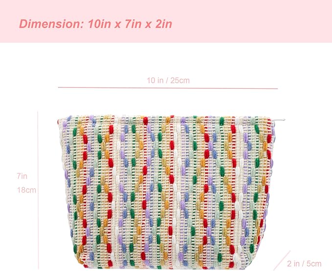 Flat Makeup Bag for Women,Zipper Cosmetic Pouch for Purse,Rainbow Dot