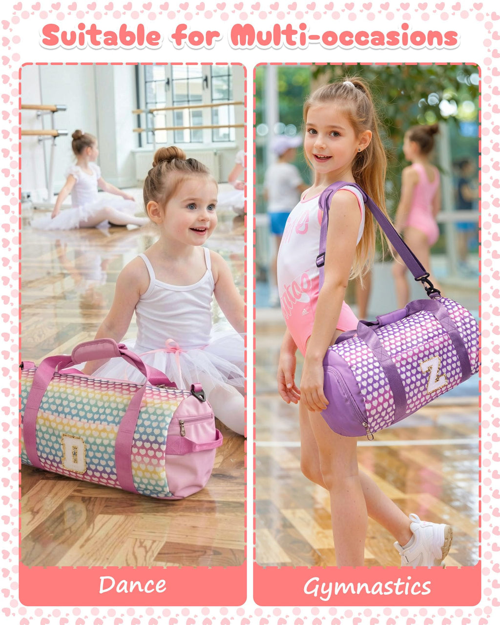 Vogewood Girl Initial Sparkly Dance Duffle Bag, Birthday Gift for Daughter