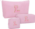 MONSTINA Personalized Initial Makeup Case for Women,Make Up Case for Girlfriend Bridesmaid Wife,Birthday Gift for Her Cute Toiletry Bag,3PCS,Pink L