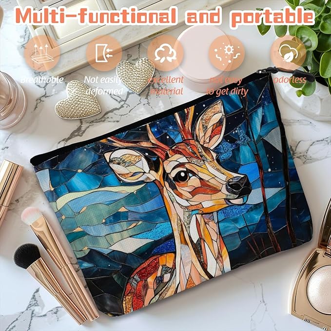 Scribesense Cosmetic Bags Travel Makeup Toilet Case Waterproof Pouch for Women Girls 6.7X9.45inches - Colorful Celestial Deer
