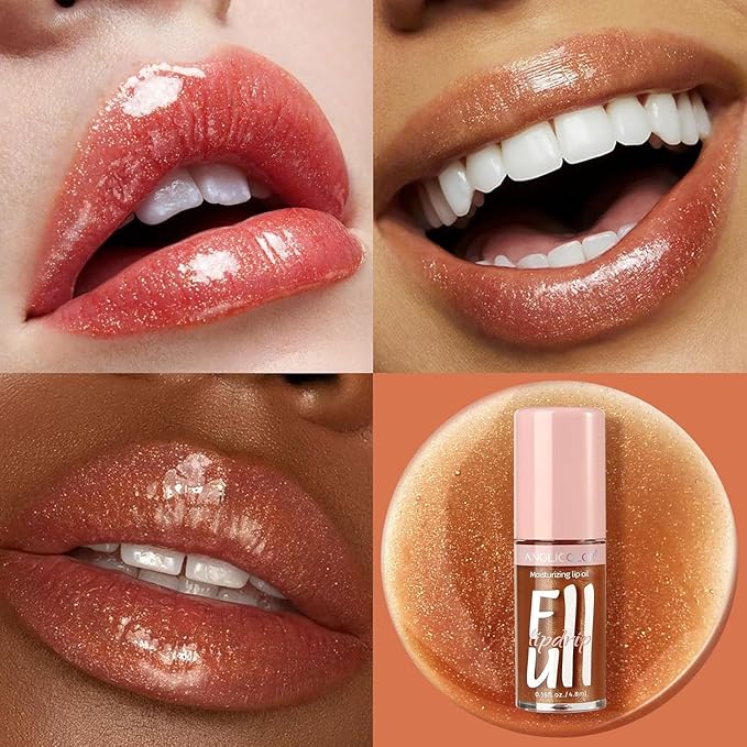 Anglicolor 2PC Lip Oil and Metallic Glitter Pink Lipstick,Natural Lip Plumper,Fruit Flavoured Lip Oil,For Dry Lip's Moisturizing Hydrating,Vegan & Cruelty-free (06 Gaia+15)