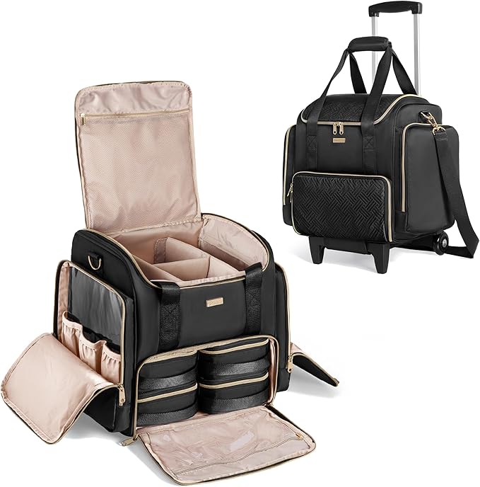 Prokva Rolling Makeup Case, Professional Makeup Train Case with Wheels