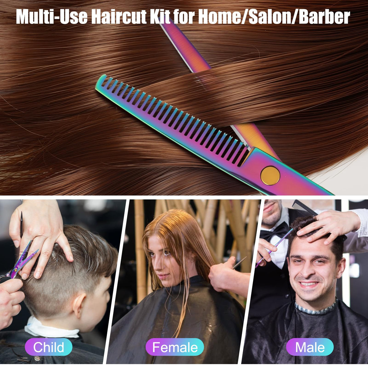 Hair Cutting Scissors Set, 440C Steel Cutting and Thinning Shears