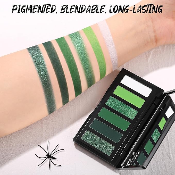 SUSIKEKI Green Eyeshadow Palette with Mirror Lime Forest Emerald Tones Matte Shimmer 6 Colors Mini Eye Shadow Pallet Travel Size Highly Pigmented for Goth Fairy Joker Wicked Halloween Parties Makeup