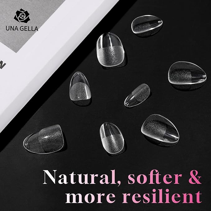 UNA GELLA Extra Short Almond Nail Tips, 312pcs XS Short Almond Gel Nail Tips, Pre-Shaped Half Matte Full Cover No Need File Soft Gel Clear Fake Nails for Nails Extension Home DIY Salon 12 Sizes